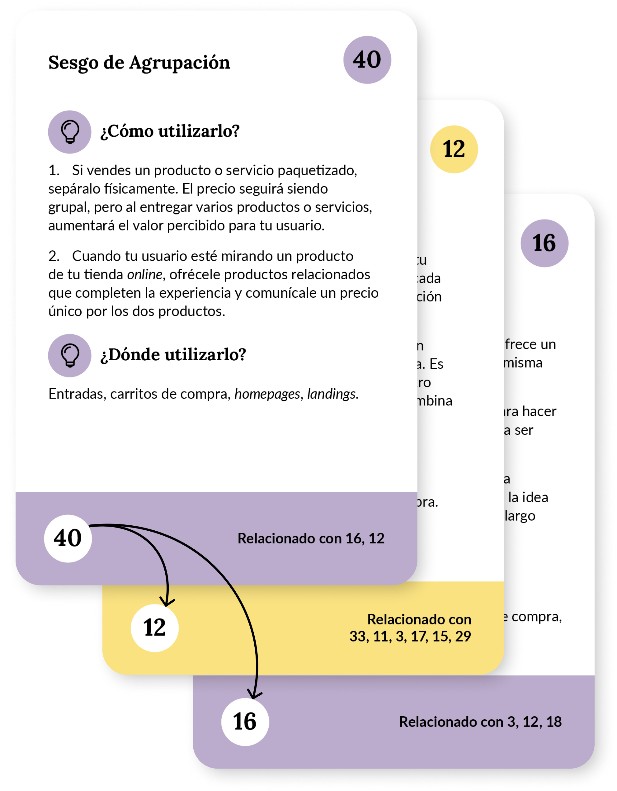 Tres naipes, parte trasera Cards relacionados, muestran el número del naipe en la cara trasera en la parte inferior izquierda.
